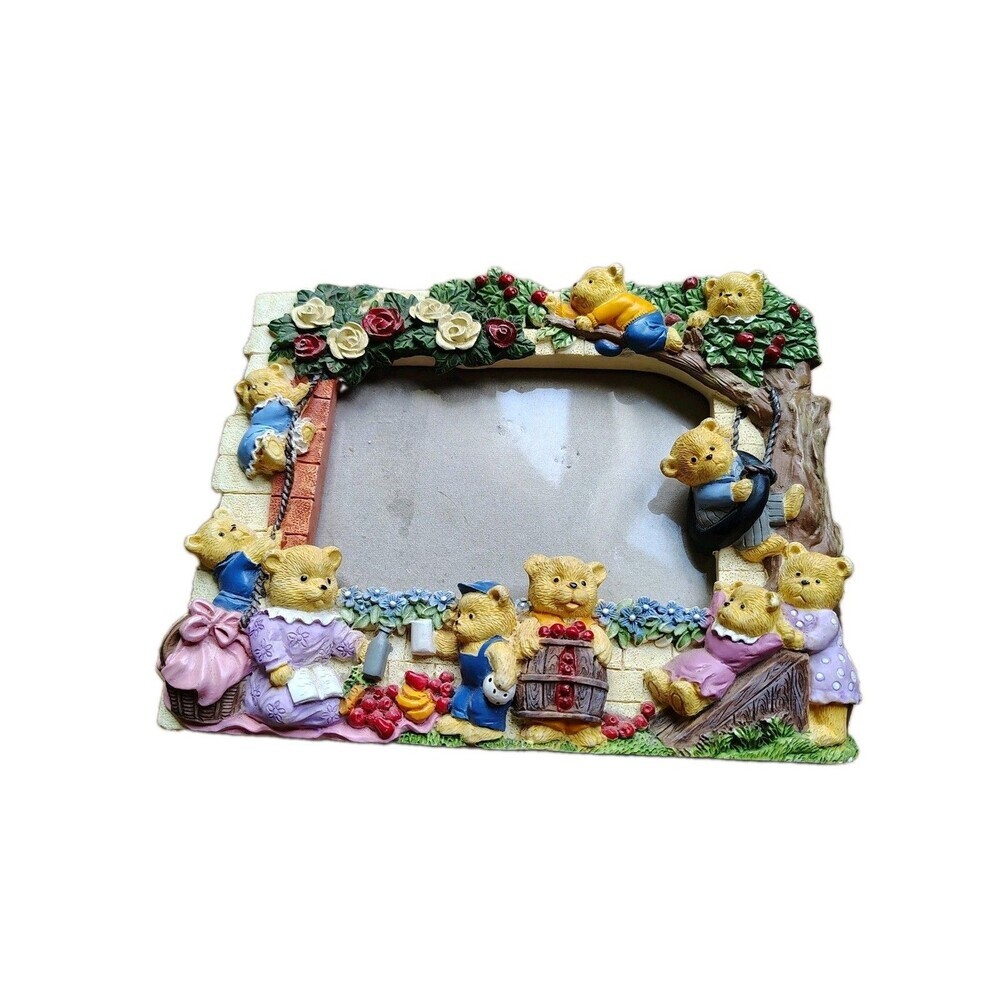 Vintage 3D Teddy Bear Picture Frame Whimsical Nursery Decor Cottagecore Kidcore